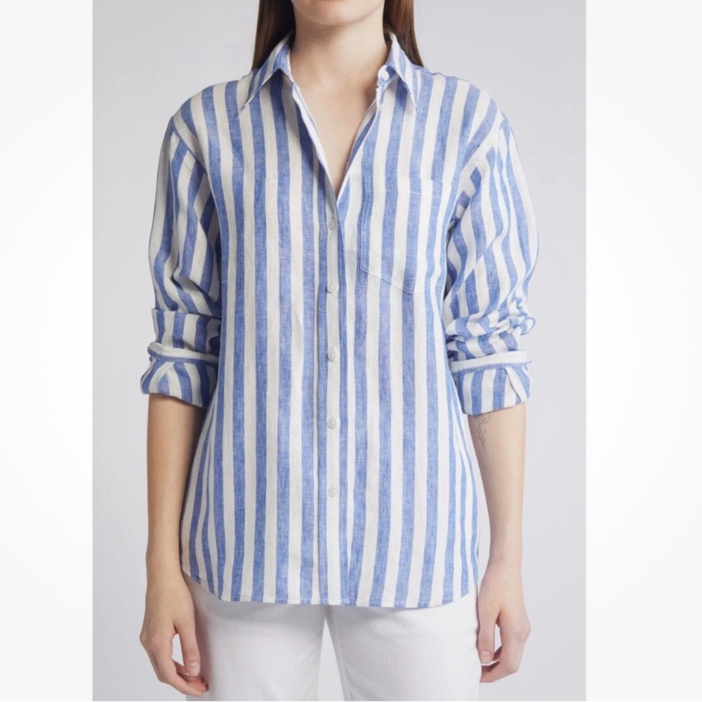 Boden Women’s and Blue White Linen Striped Shirt
